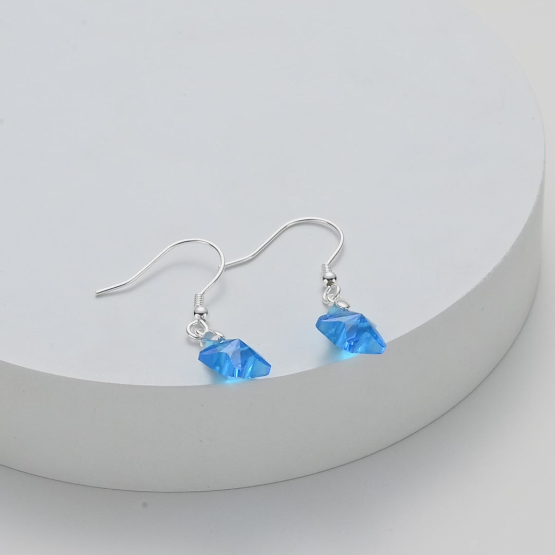 Sterling Silver Aquamarine Star Earrings Created with Zircondia® Crystals Video