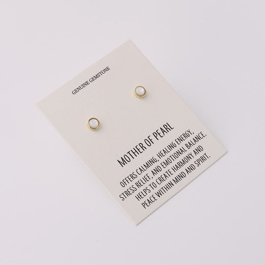 18k Gold Plated Mother of Pearl Stud Earrings with Quote Card
