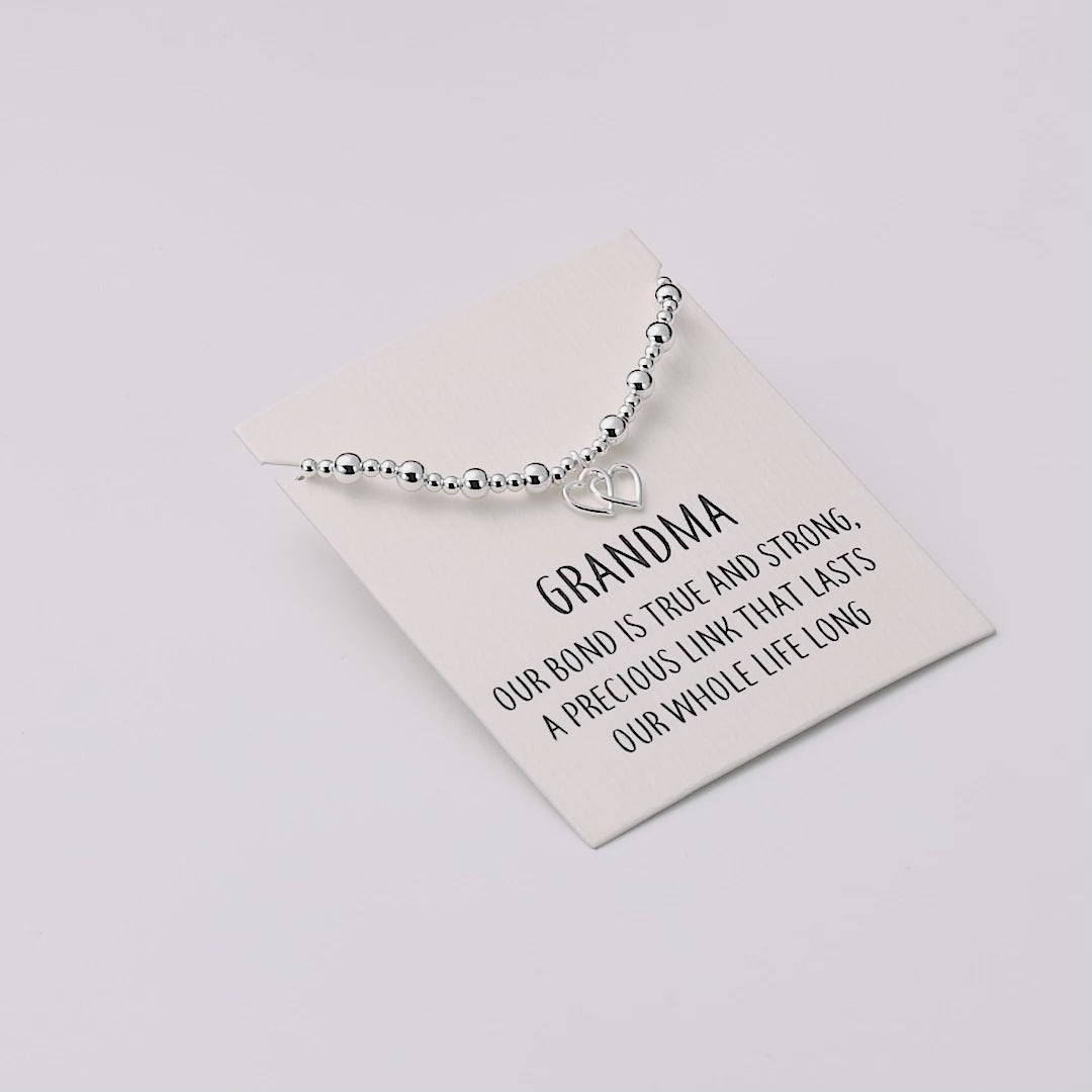 Grandma Heart Link Beaded Stretch Bracelet with Quote Card