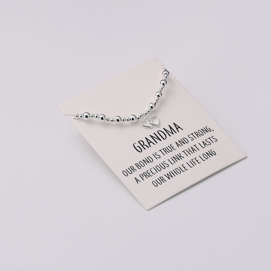 Grandma Heart Link Beaded Stretch Bracelet with Quote Card
