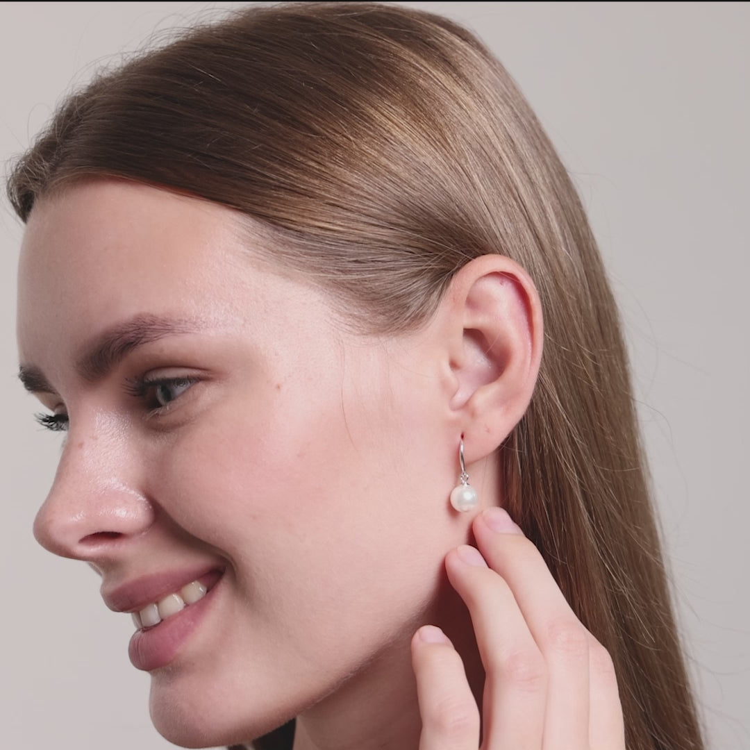 Sterling Silver White Pearl Drop Earrings Video