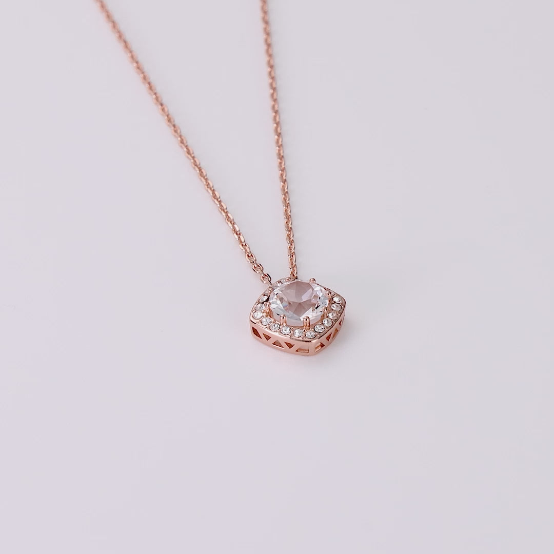 Rose Gold Plated Square Halo Necklace Created with Zircondia® Crystals