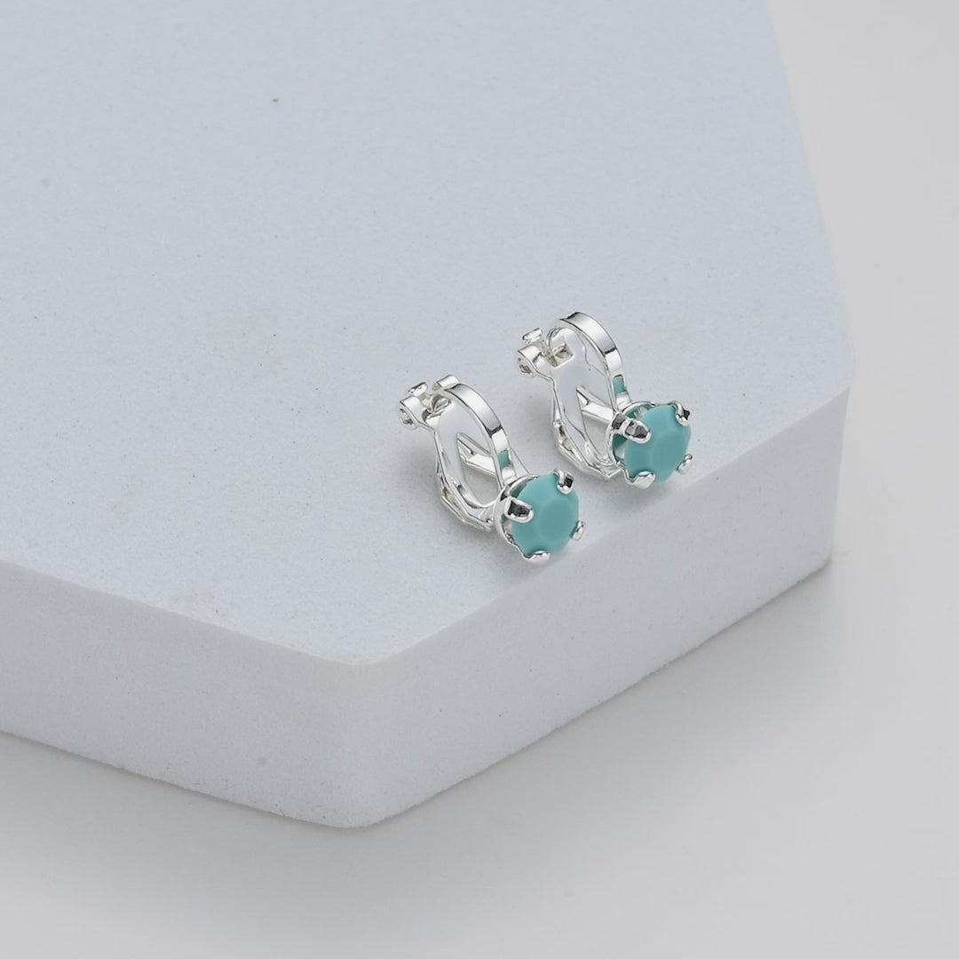 Turquoise Crystal Clip On Earrings Created with Zircondia® Crystals Video