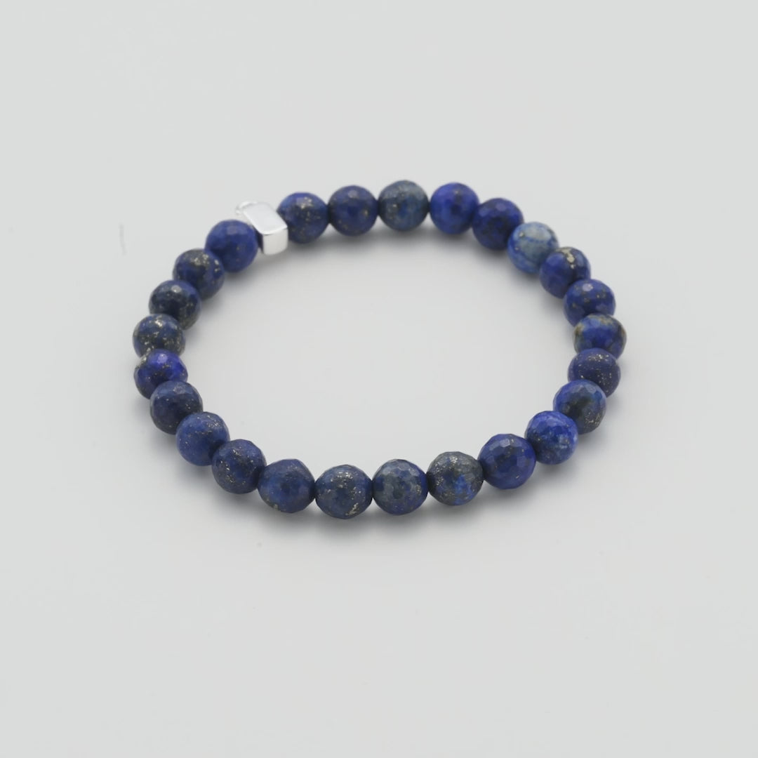 Faceted Lapis Gemstone Stretch Bracelet with Charm Created with Zircondia® Crystals Video