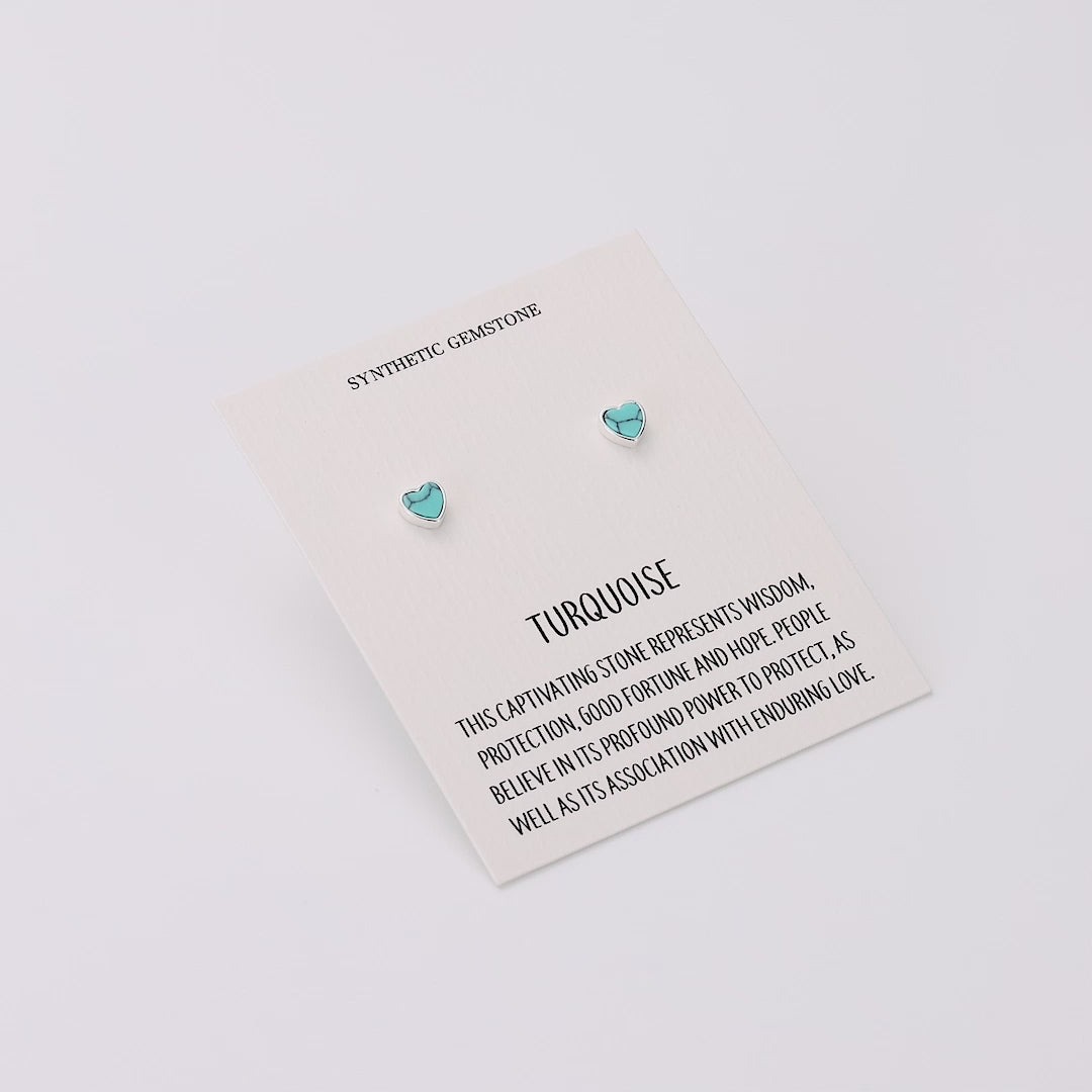 Synthetic Turquoise Heart Stud Earrings with Quote Card