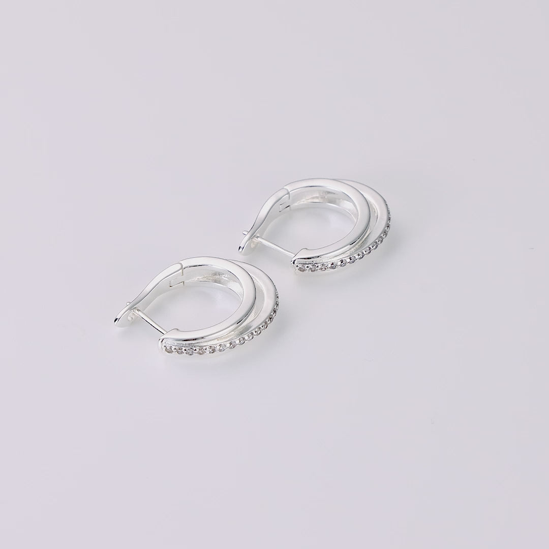 Silver Plated Triple Hoop Earrings Created with Zircondia® Crystals