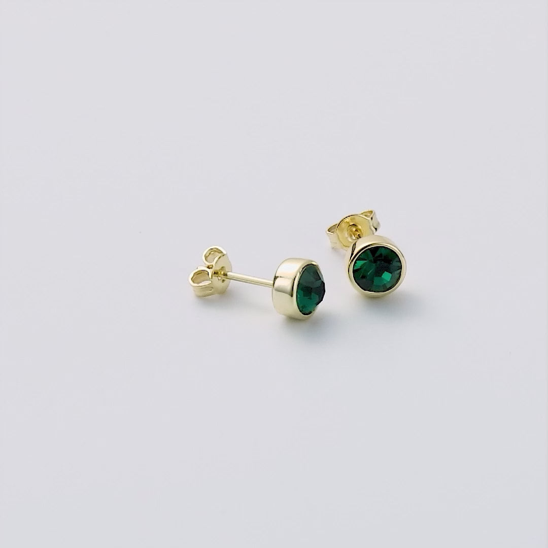 18k Gold Plated Green Stud Earrings Created with Zircondia® Crystals
