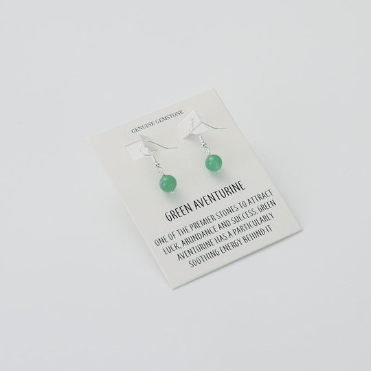 Green Aventurine Gemstone Round Drop Earrings with Quote Card