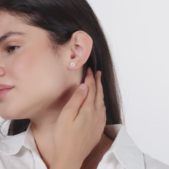 Silver Plated Heart Halo Earrings Created with Zircondia® Crystals