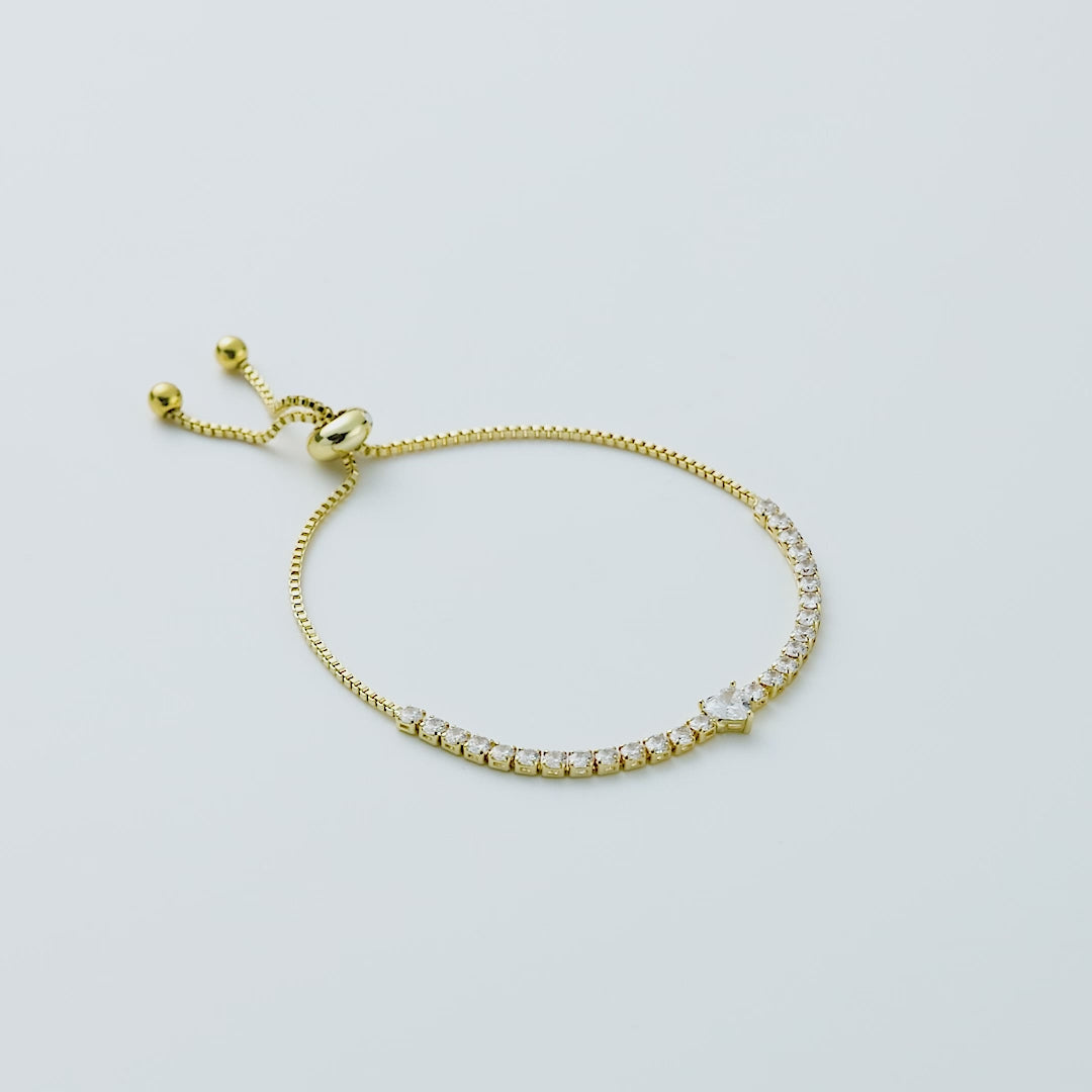 Gold Plated Heart Solitaire Friendship Bracelet Created with Zircondia® Crystals