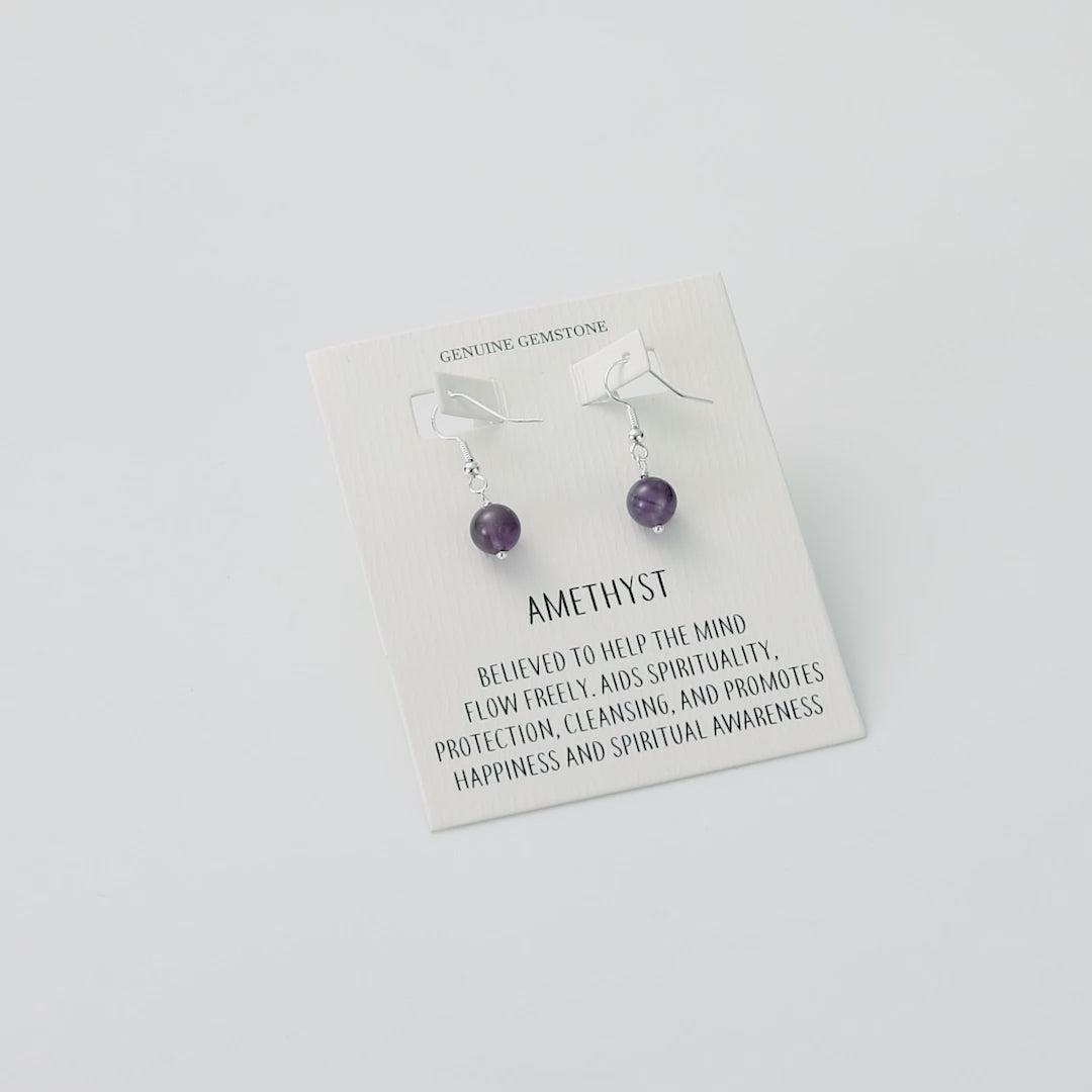 Amethyst Gemstone Round Drop Earrings with Quote Card