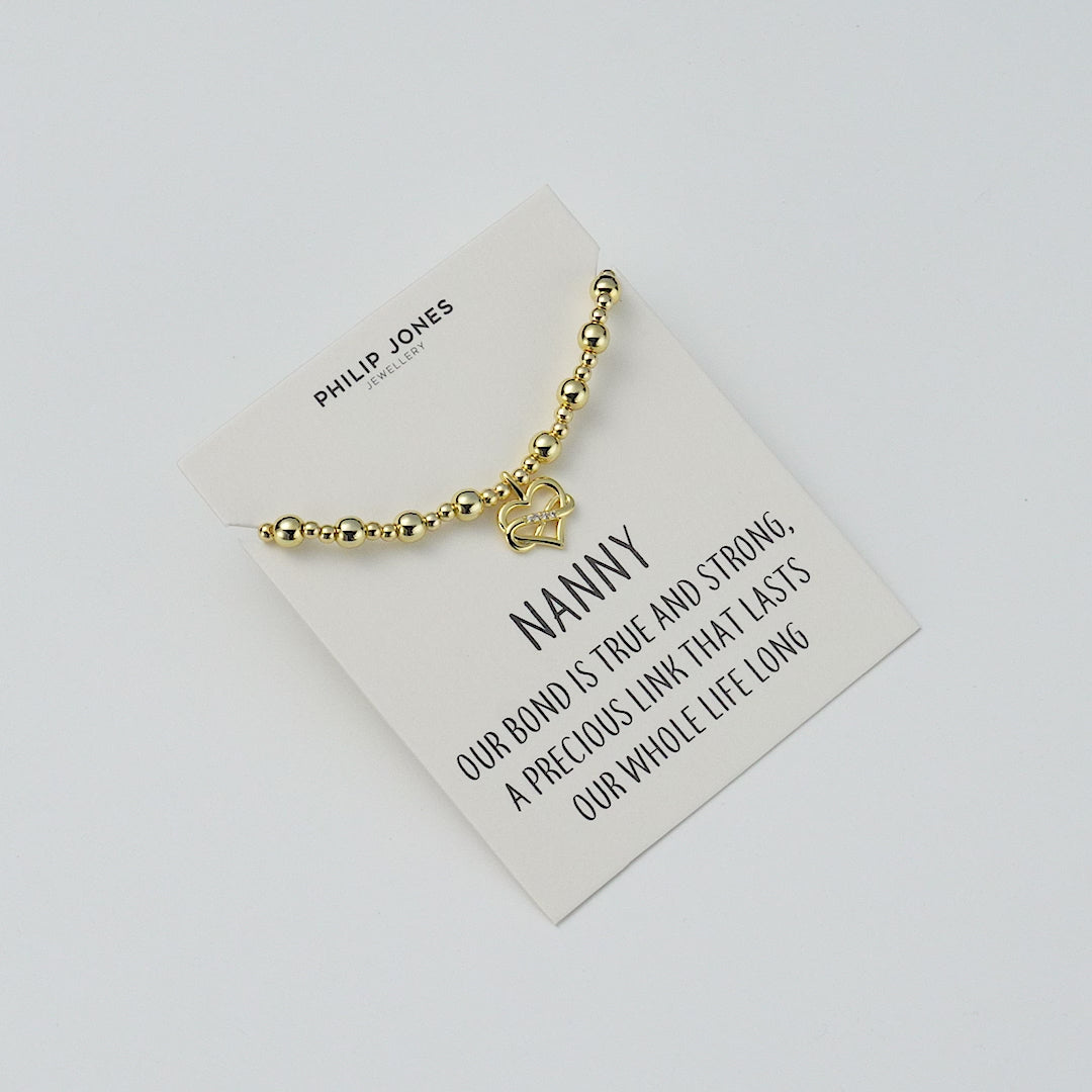 18k Gold Plated Infinity Heart Beaded Stretch Nanny Bracelet with Quote Card