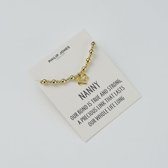 18k Gold Plated Infinity Heart Beaded Stretch Nanny Bracelet with Quote Card
