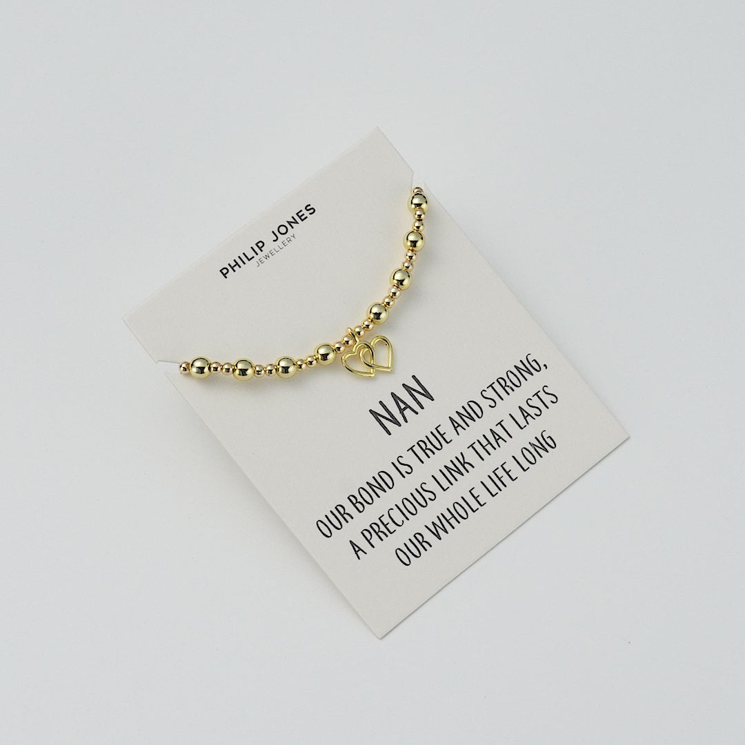 18k Gold Plated Nan Heart Link Beaded Stretch Bracelet with Quote Card