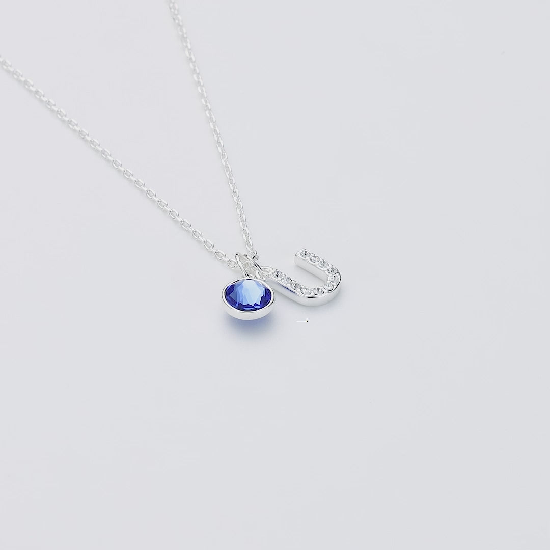 Pave Initial U Necklace with Birthstone Charm Created with Zircondia® Crystals