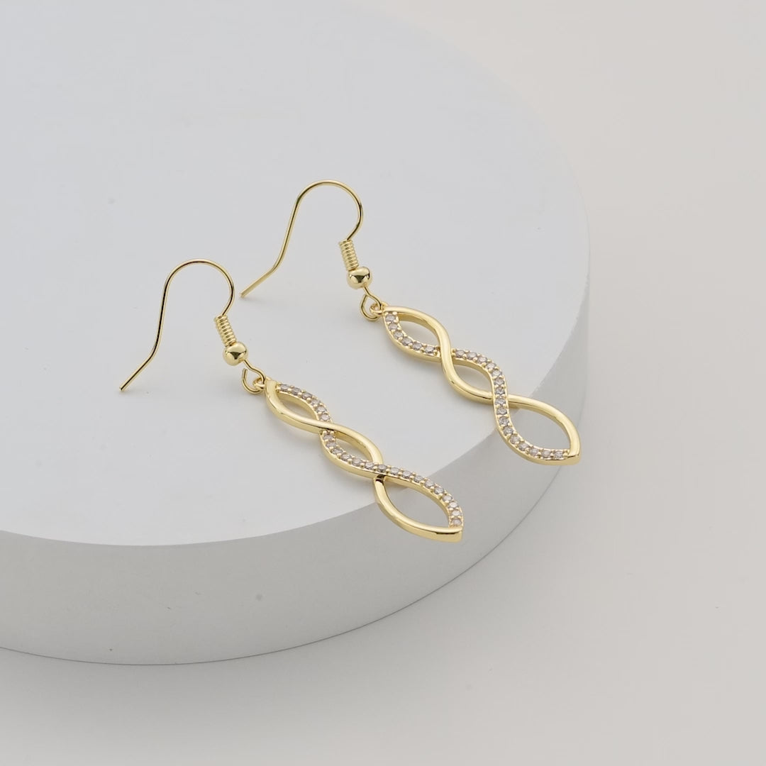Gold Plated Twist Drop Earrings Created with Zircondia® Crystals Video