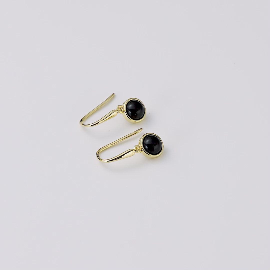 18k Gold Plated Black Onyx Drop Earrings