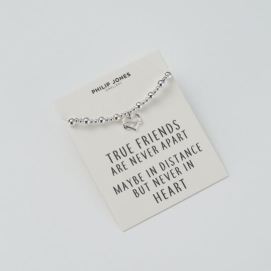 Infinity Heart Beaded Stretch True Friends Bracelet with Quote Card