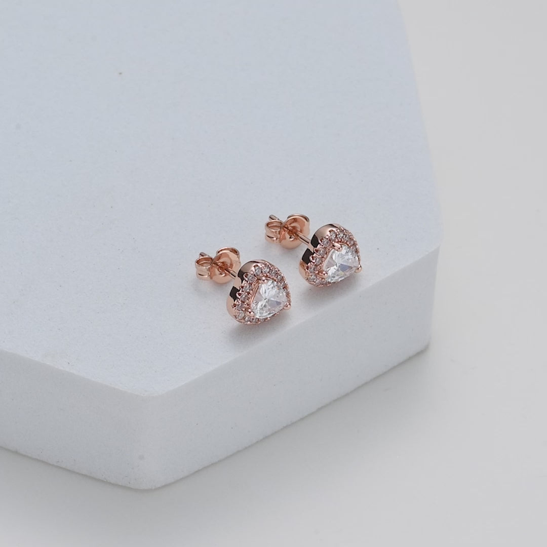 Rose Gold Plated Heart Halo Earrings Created with Zircondia® Crystals Video
