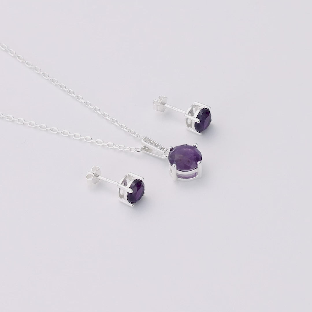 Sterling Silver Amethyst Gemstone Set