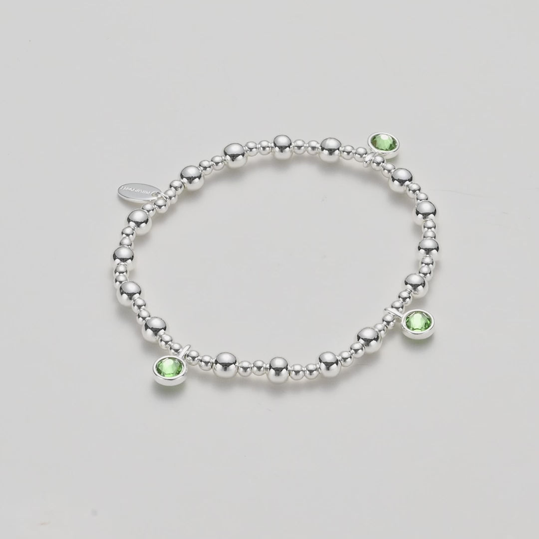 August (Peridot) Birthstone Stretch Charm Bracelet with Quote Gift Box Video