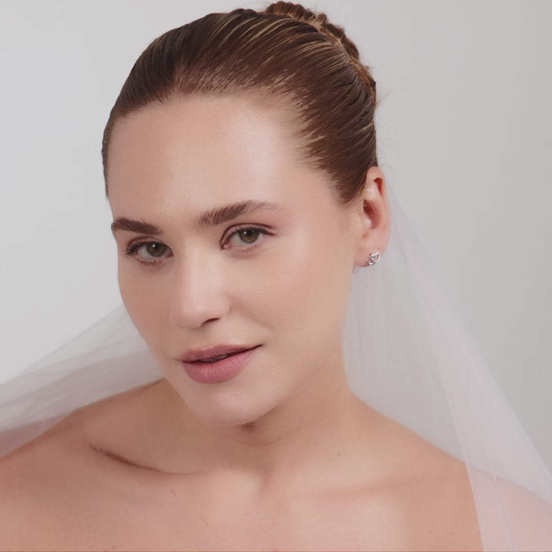 Silver Plated Heart Link Bridal Earrings Created with Zircondia® Crystals