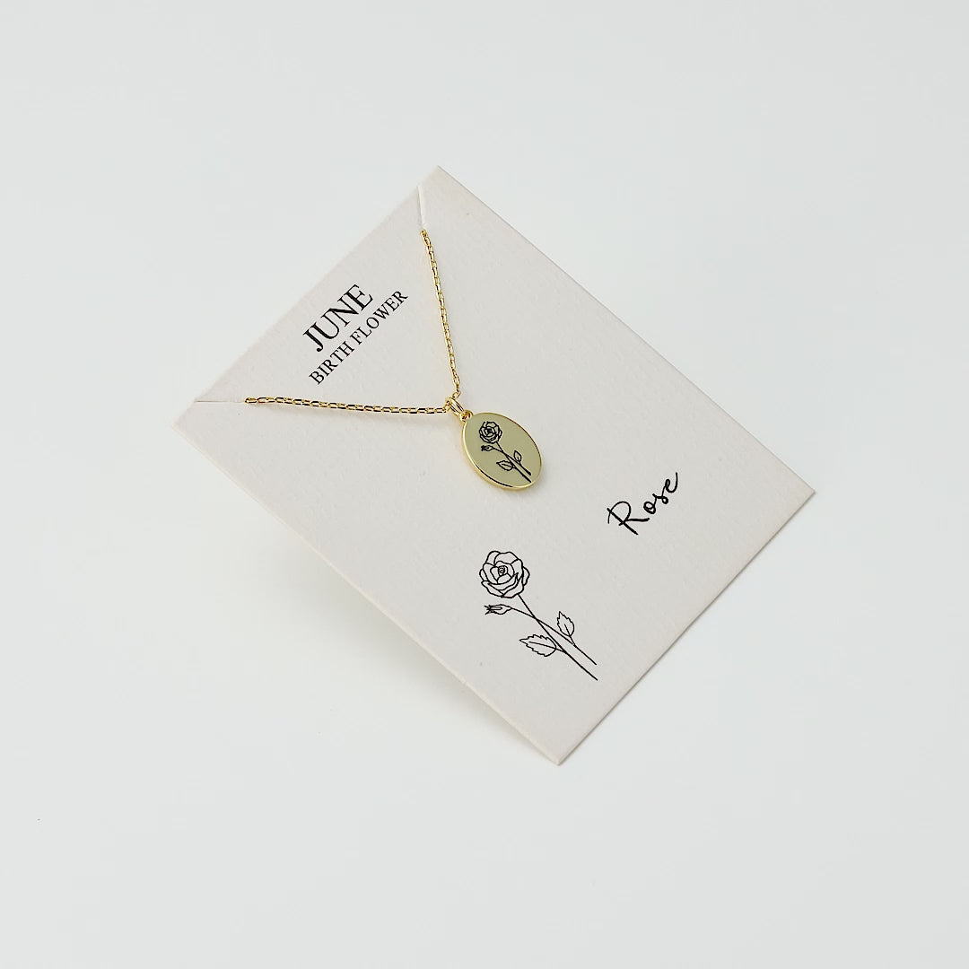 18k Gold Plated June Birth Flower Rose Necklace with Card