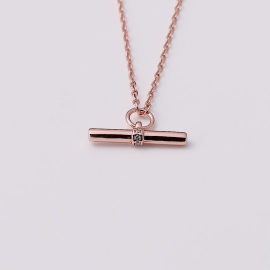 Rose Gold Plated T-Bar Necklace Created with Zircondia® Crystals
