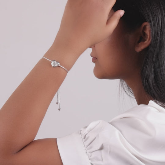 Silver Plated Pave Heart Friendship Bracelet Created with Zircondia® Crystals