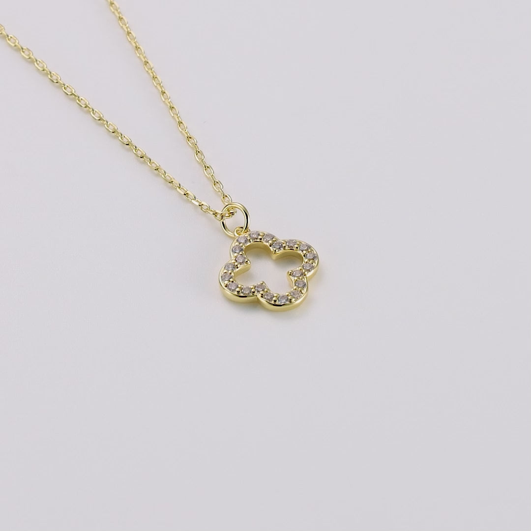 Gold Plated Clover Necklace Created with Zircondia® Crystals