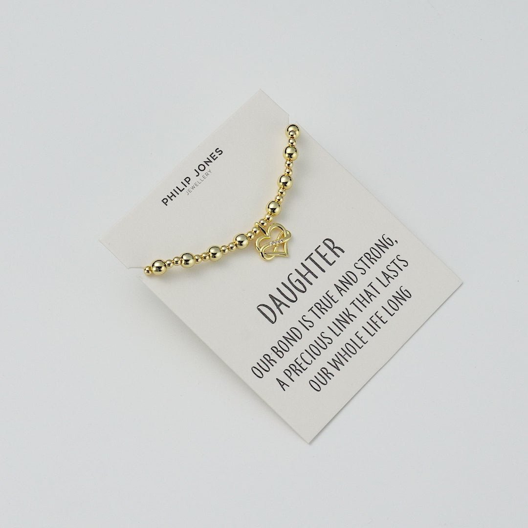 18k Gold Plated Infinity Heart Beaded Stretch Daughter Bracelet with Quote Card
