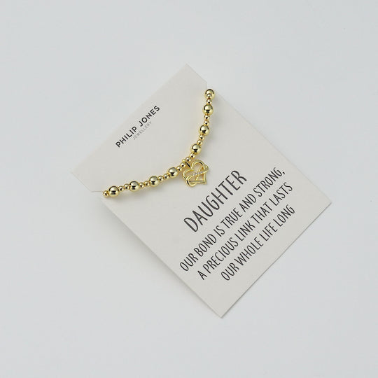 18k Gold Plated Infinity Heart Beaded Stretch Daughter Bracelet with Quote Card