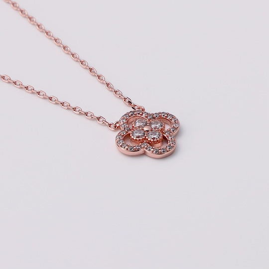 Rose Gold Plated Clover Halo Necklace Created with Zircondia® Crystals