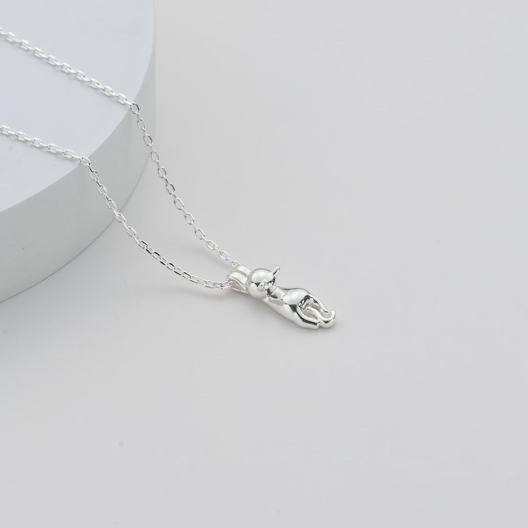 Silver Plated Cat Necklace Video