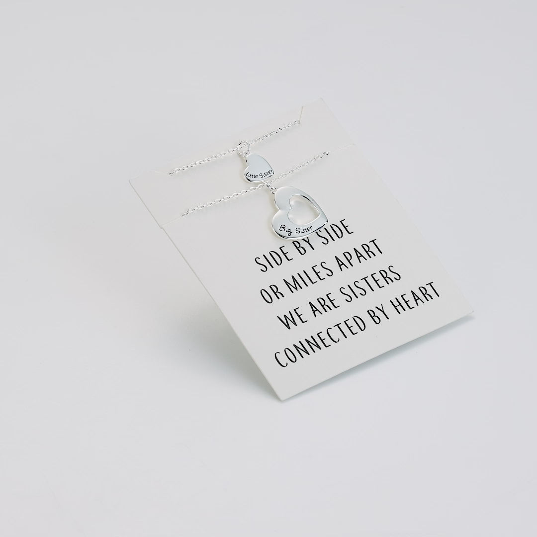 Silver Plated Big Sister and Little Sister Necklace Set with Quote Card