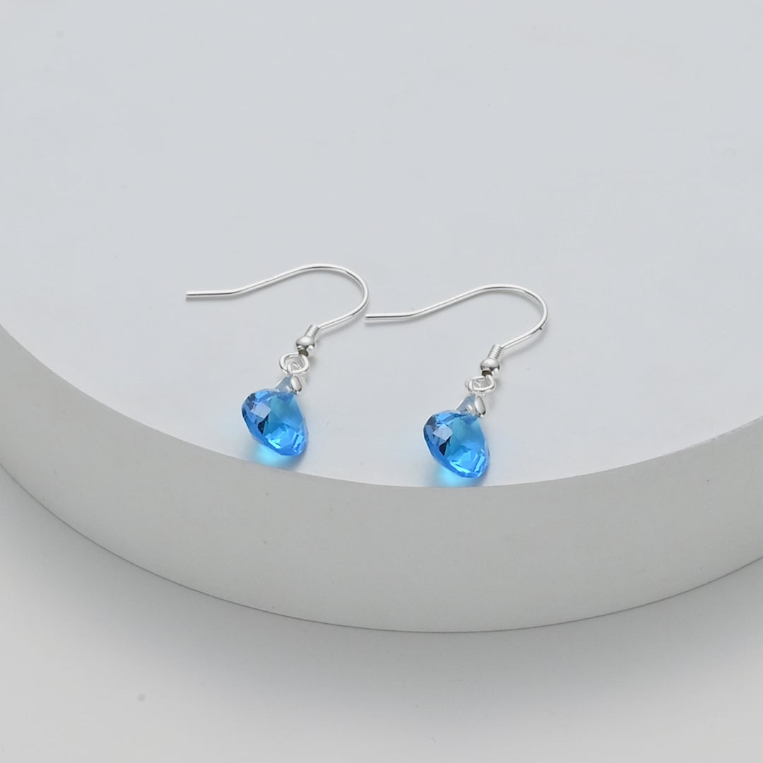 Sterling Silver Aquamarine Pear Earrings Created with Zircondia® Crystals Video