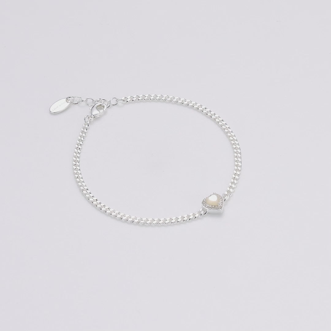 Mother Of Pearl Heart Gemstone Bracelet Created with Zircondia® Crystals