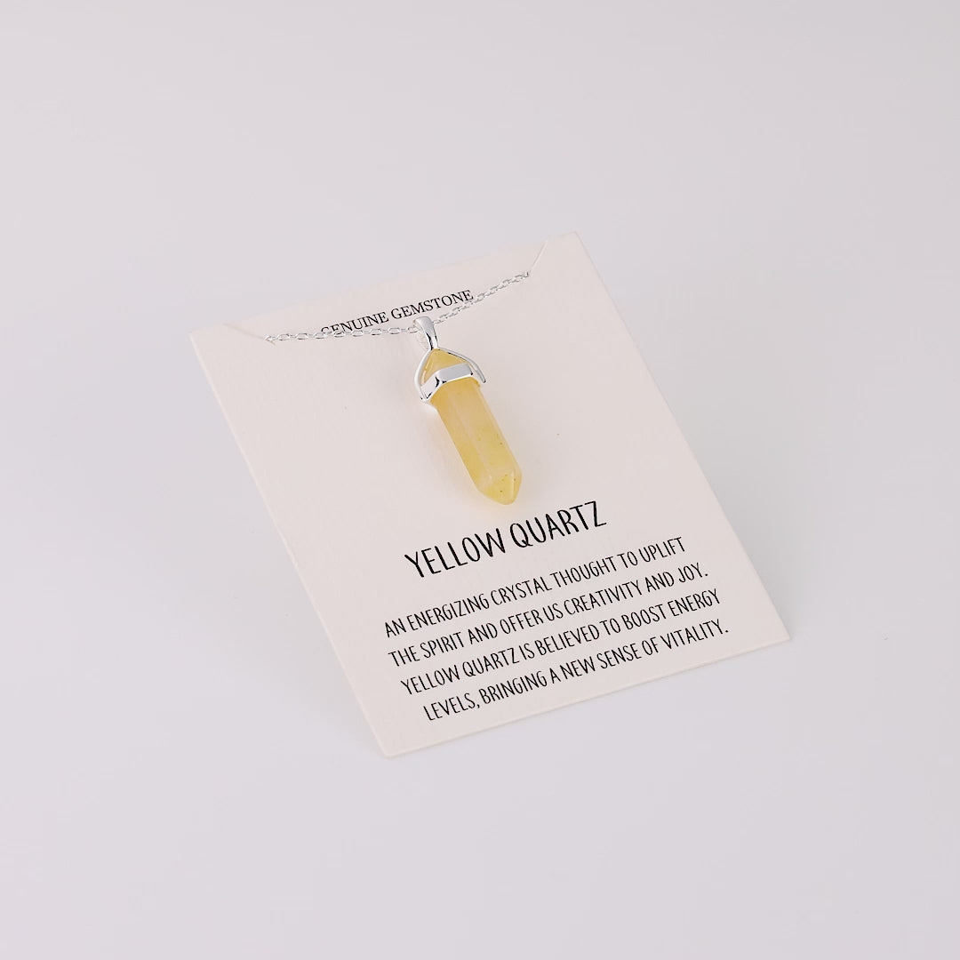 Yellow Quartz Gemstone Necklace with Quote Card