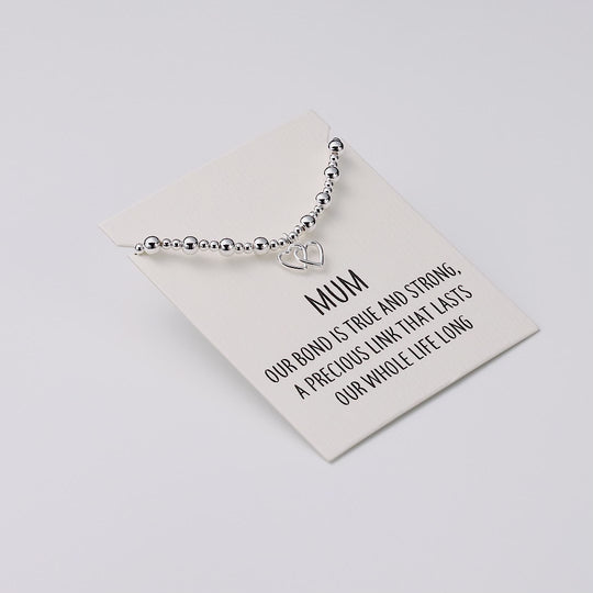 Mum Heart Link Beaded Stretch Bracelet with Quote Card