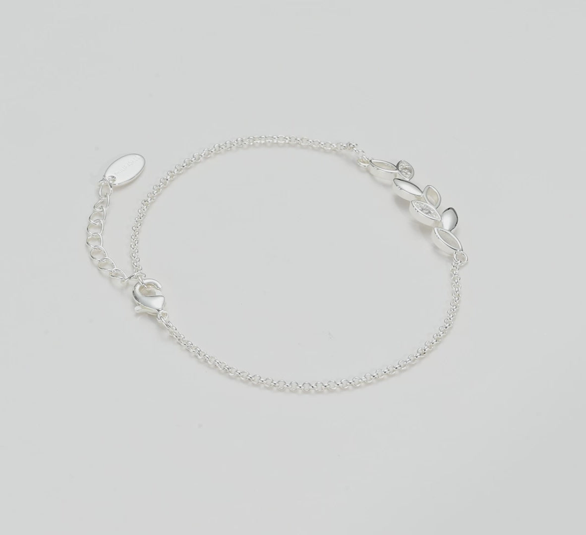 Silver Plated Leaf Chain Bracelet Created with Zircondia® Crystals Video