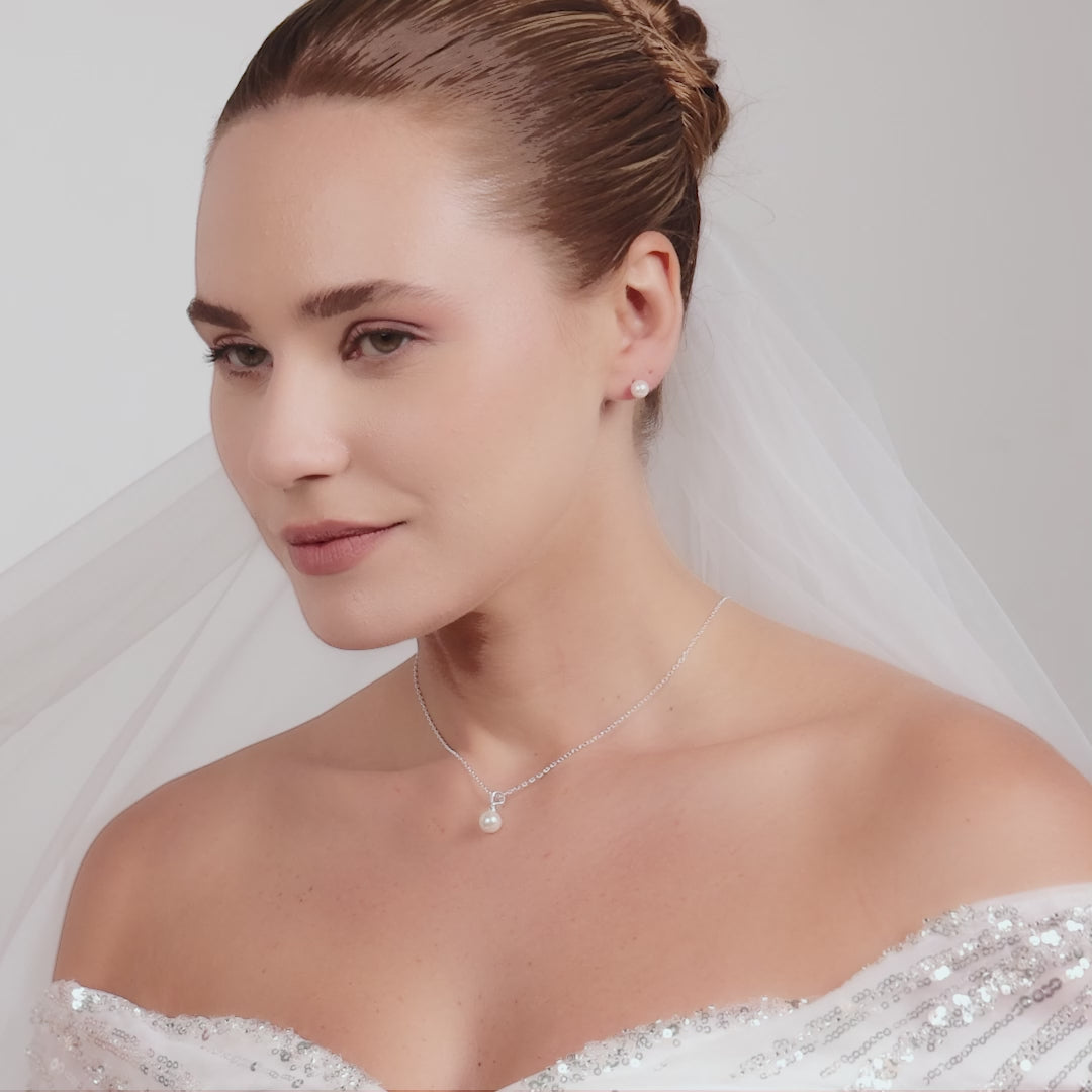 Sterling Silver White Shell Pearl Bridal Set