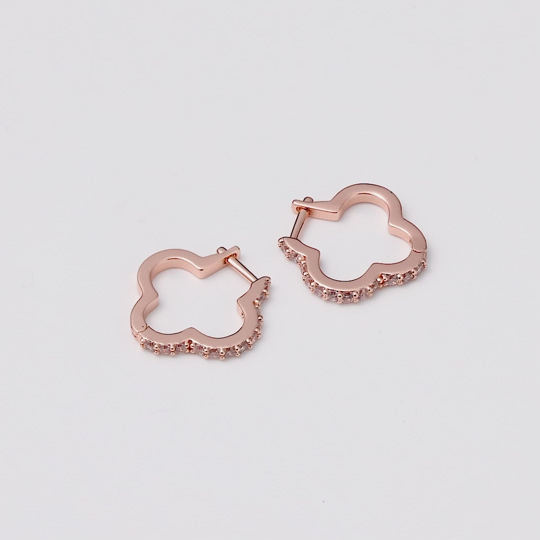 Rose Gold Plated Clover Hoop Earrings Created with Zircondia® Crystals