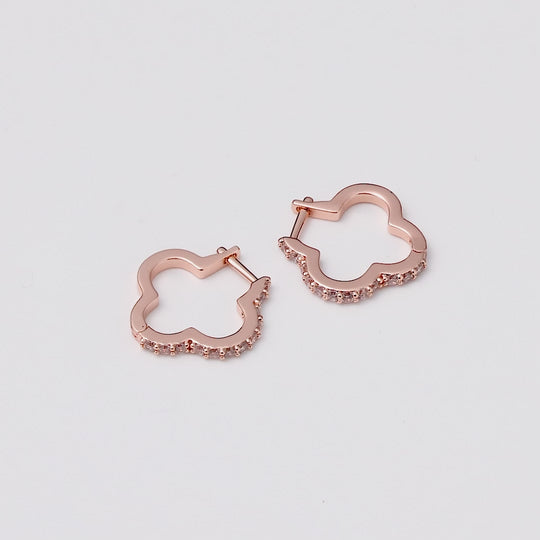 Rose Gold Plated Clover Hoop Earrings Created with Zircondia® Crystals