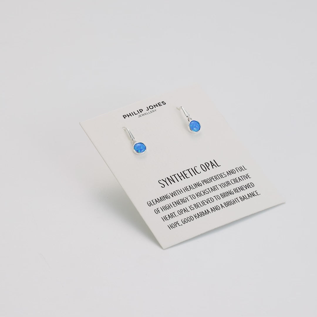 Synthetic Blue Opal Drop Earrings with Quote Card