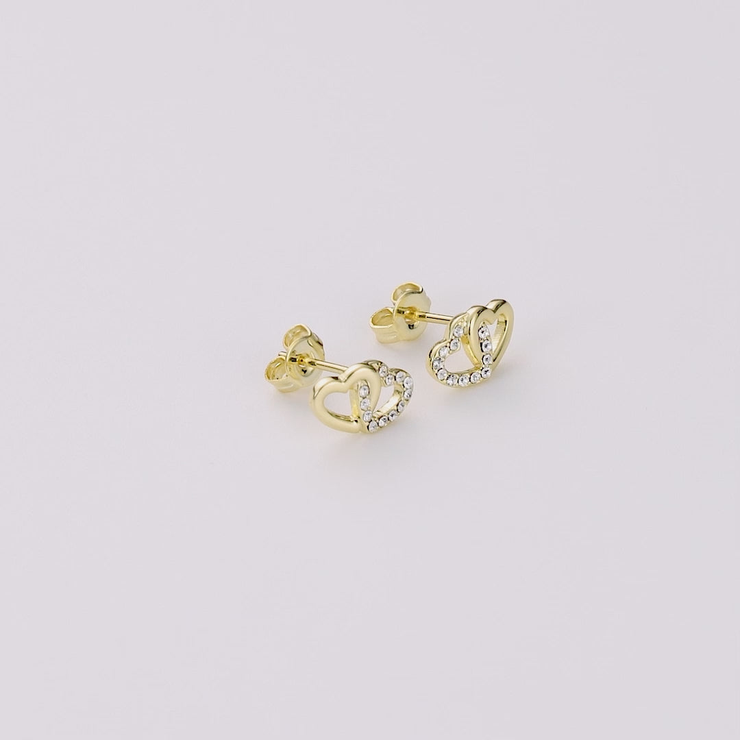 Gold Plated Heart Link Earrings Created with Zircondia® Crystals