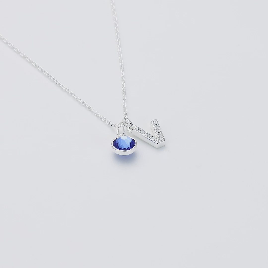 Pave Initial V Necklace with Birthstone Charm Created with Zircondia® Crystals
