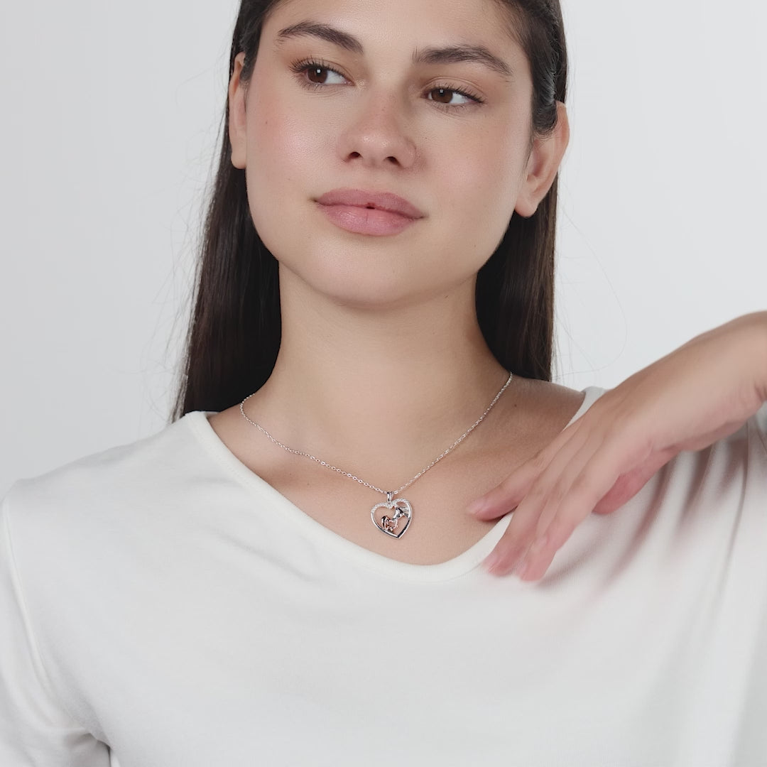 Girl and Horse Heart Necklace Created with Zircondia® Crystals