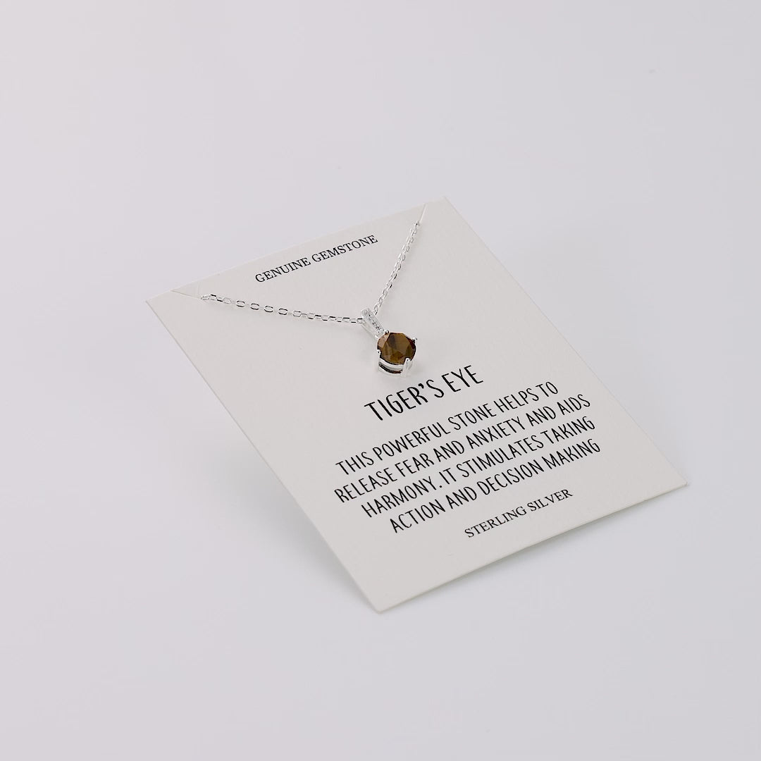 Sterling Silver Tigers Eye Gemstone Necklace with Quote Card