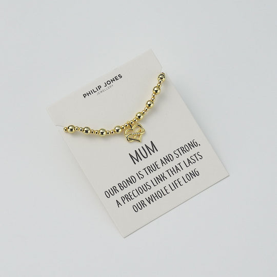 18k Gold Plated Infinity Heart Beaded Stretch Mum Bracelet with Quote Card