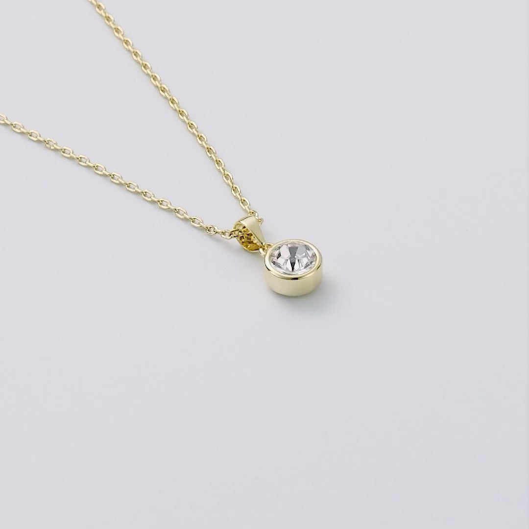 18k Gold Plated Clear Crystal Necklace Created with Zircondia® Crystals